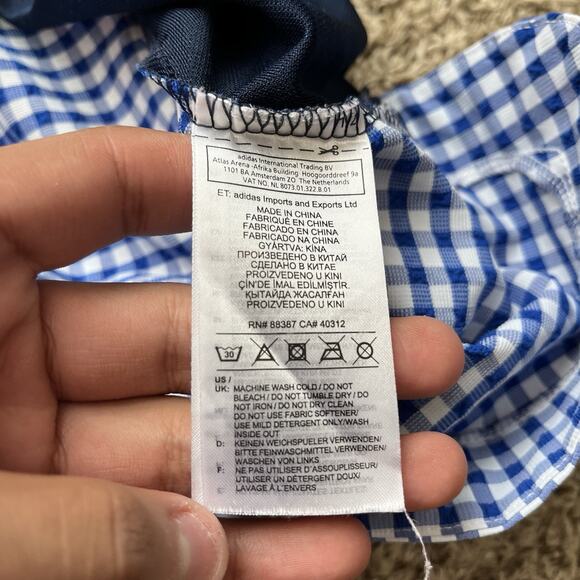 Adidas Originals Men's Polyester Navy Back Checker Print Shirt Size M 3 Striped - Picture 7 of 9